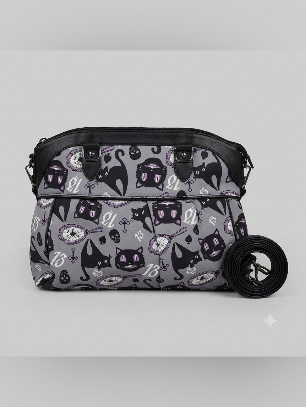 Banned Alternative Black Cat Unlucky 13 Broken Mirror Goth Shoulder Bag Purse